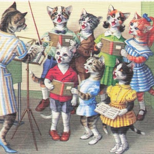 Novedad: Postal vintage del coro de gatos Alfred Mainzer – Ilustración de Eugene Hartung