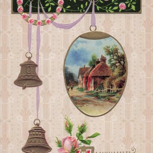 Antike Geburtstagskarte – Geprägtes Blumendesign & Glocken  Historische Grußkarte  Vintage Ephemera Kostenloser Versand!