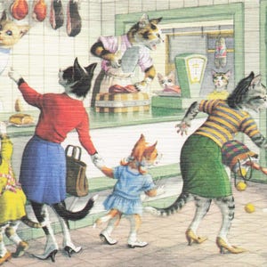 Novedad: Postal vintage de Eugene Hartung “Los gatos en la carnicería” – Serie Alfred Mainzer