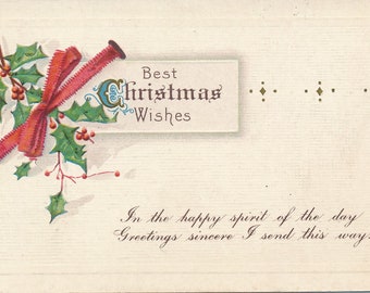 Christmas: 1920 Vintage Christmas Postcard with Holiday Greetings - Collectible Ephemera