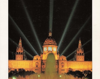 Vintage Barcelona Night Fountain Postcard – Montjuïc Magic & Spanish City Lights