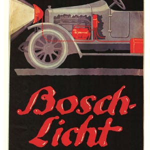 Vintage Bosch Licht Werbeplakat | Historische Autoelektrik | 1920er Jahre Art Deco Poster | Oldtimer Werkstatt Deko