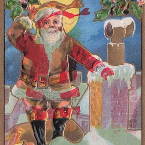 Noël : Carte postale antique de Noël | Père Noël en relief série Kris Kringle | Pour Les Fêtes du début des années 1900 | Éphémères à collectionner