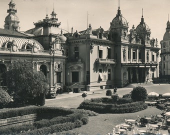 Wereld: Vintage Monte-Carlo Casino-ansichtkaart - Zwart-wit Monaco Ephemera uit de jaren dertig