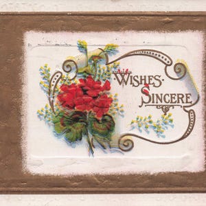 Beste Wünsche: Antike 1911 “Wishes klar” Postkarte – Geprägte rote Geranien & Vergissmeinnicht – zu einem Krankenhausaufenthalt in Louiston, Maine