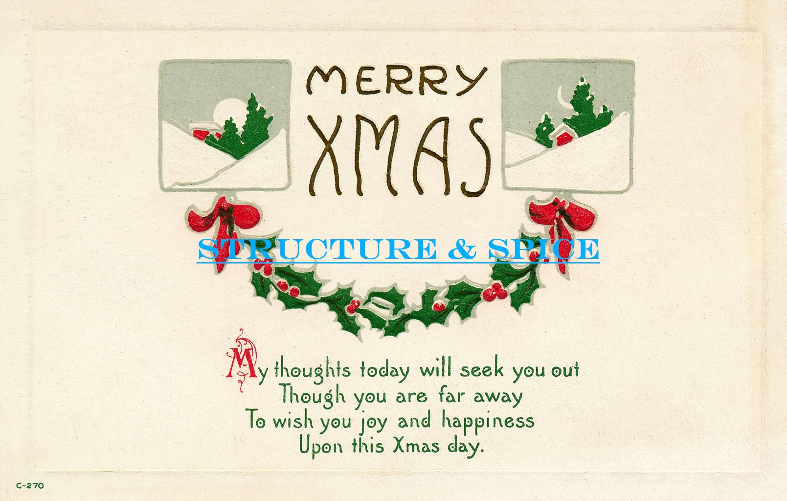 DIGITAL Library: Antique Merry Christmas Postcard With Holly - Etsy