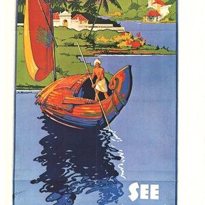 Vintage Reiseplakat "See India – Travancore State" (1938) – Exotisches Indien
