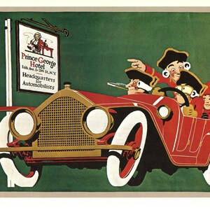 Vintage 1910er Werbeplakat "Prince George Hotel – Headquarters for Automobilists" – Klassisches Automobilplakat