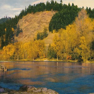Oregon: Alte Postkarte vom Willamette River in Oregon. Diese Oregon Postkarte ist von 1955.