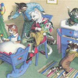 Novedad: Postal vintage de Alfred Mainzer &quot;Gatos en la guardería&quot; - Ilustración caprichosa del gato de Eugene Hartung