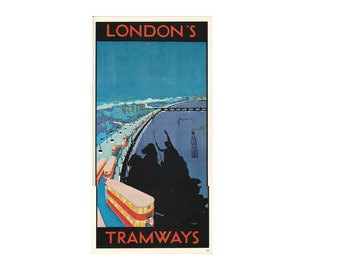 Monde : Superbe affiche vintage des tramways de Londres - Art de collection classique des transports britanniques des années 1920