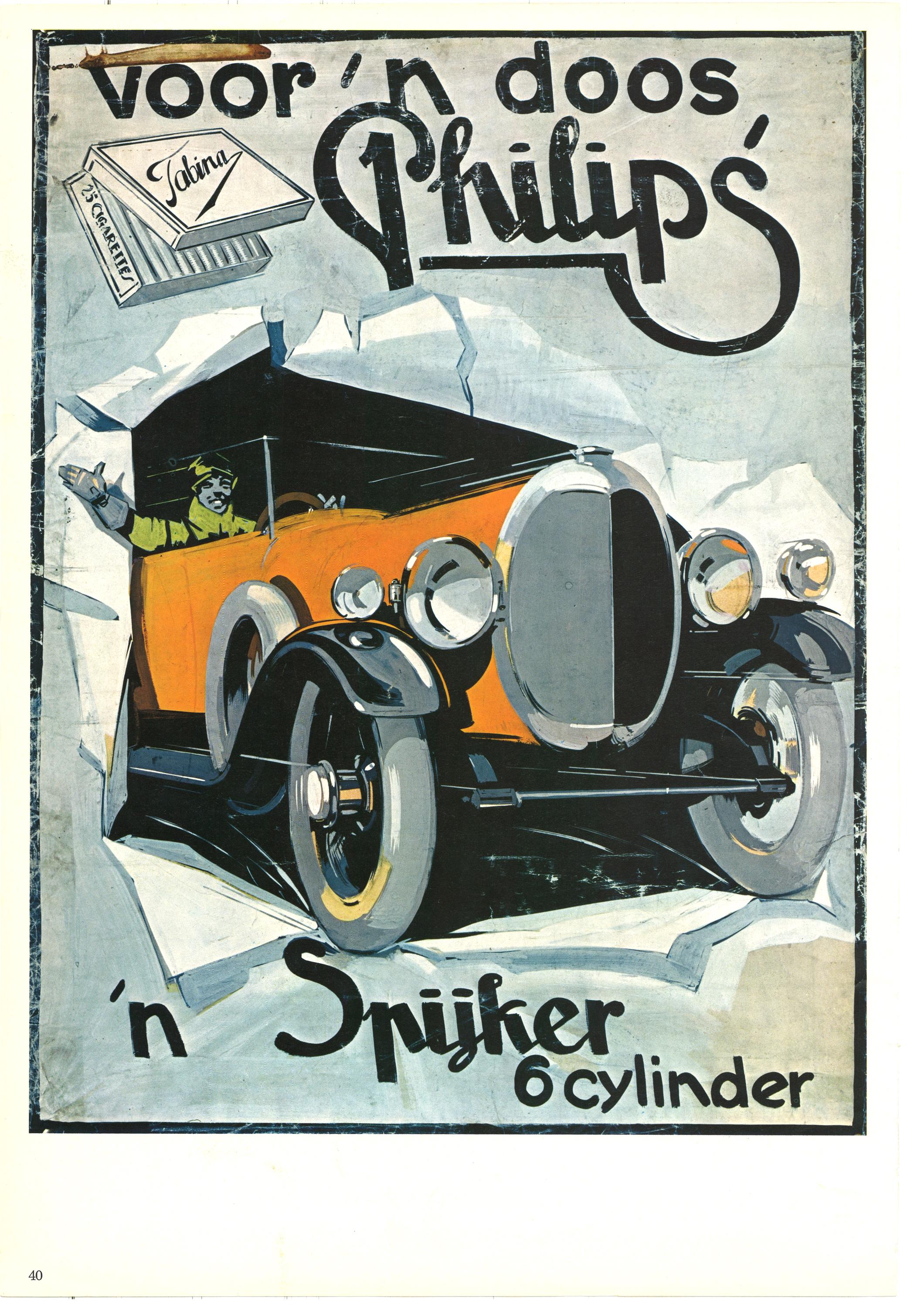 1920s Philips 6-cylinder Car Poster: Vintage Automotive Art Deco