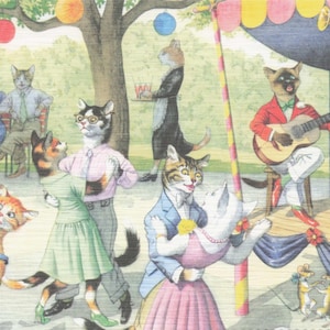 Novedad: Postal vintage de gatos antropomórficos de Alfred Mainzer: «Gatos bailando en la fiesta del jardín» – Obra de Eugene Hartung