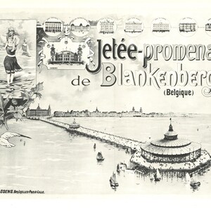 Vintage Plakat "Jetée-Promenade de Blankenberghe" | Belgisches Küstenplakat | Belle Époque Reiseplakat | Antiker Druck