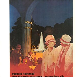 Mondo: Manifesto turistico d'epoca "Bad Kissingen" / Resort termale tedesco / Stampa Art Déco anni '20 / Vacanza di lusso e benessere bavarese
