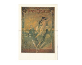 Monde : Affiche publicitaire parisienne de Pneu Michelin - Vers les années 1910 - Impression Art nouveau de collection