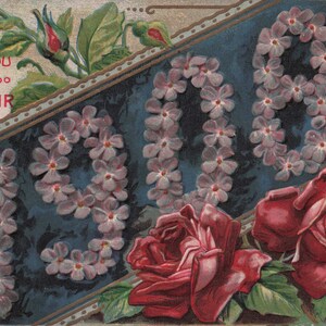 Nouvel An : carte postale florale ancienne « Je vous souhaite une bonne année » v. Années 1910 - Objet de collection vintage