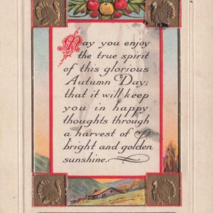 Carte postale de Thanksgiving 1919 – Rayons d'automne et pensées joyeuses