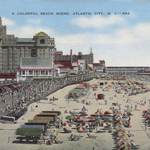 Carte Postale Vintage "A Colorful Beach Scene, Atlantic City, N.J." – Début du 20e Siècle