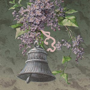 Pasqua: Elegante cartolina antica di Pasqua (1909) / Fiori di lillà e campanella in rilievo
