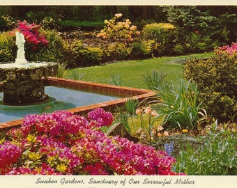 Oregon: Vintage Postcard of The Sunken Gardens at the Sanctuary of Our Sorrowful Mother in Portland Oregon. This Postcard is Circa 1950.