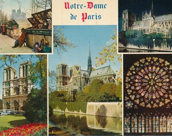 World: Vintage Notre-Dame de Paris Postcard - Multiview 1960s French Landmark Postcard, Collectible Parisian Souvenir, Ideal for Collectors
