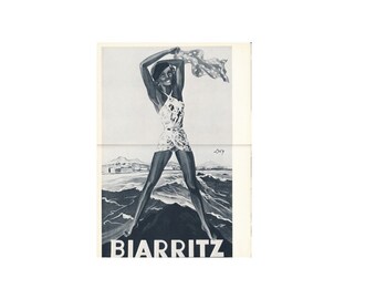 World : Biarritz Travel Poster - Vers les années 30 - Art déco classique français de bord de mer