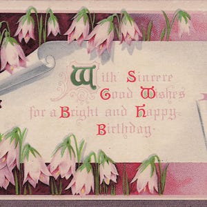 Antike "Mit Aufrichtigen Wünschen" Geburtstagskarte mit Schneeglöckchen - Frühe 1900er USA Geprägte Karte - Serie 634/5