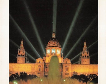 Vintage Palau Nacional at Night Postcard - Montjuïc, Barcelona