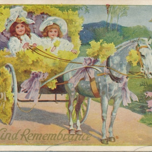 Meilleurs voeux : carte postale de calèche « With Kind Remembrance », début du XXe siècle, objet de collection