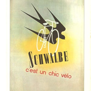 Mondo: Manifesto pubblicitario per bicicletta "Schwalbe" degli anni '30 – Design ciclistico Art Déco