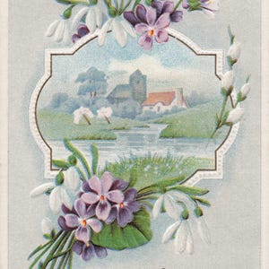 Carte Postale Ancienne "All Kind Thoughts" – Fleurons Embossés & Paysage Bucolique