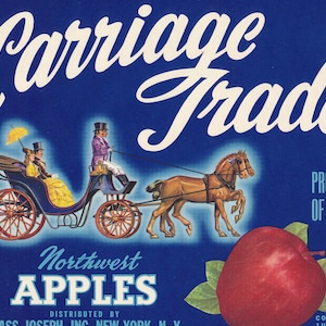 Washington: Antique Fruit Crate Label Carriage Trade Brand Northwest Apples Krass-Joseph Inc, New York, NY Circa 1920.