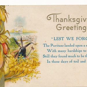 Thanksgiving:  "1920 Thanksgiving Greetings" - Antique Pilgrim-Themed Postcard
