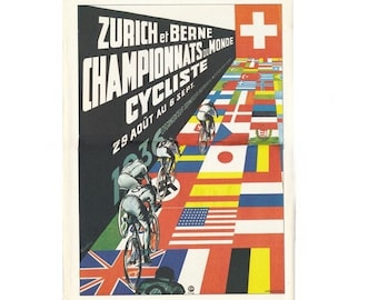 World: 1930s Swiss Cycling World Championship Poster - Vintage Cyclist Collectible Artwork