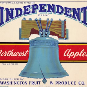 Washington: Rótulo de caixa de frutas antiga, marca independente de frutas da Washington Fruit & Produce Co. em Yakima, Washington, por volta de 1940.