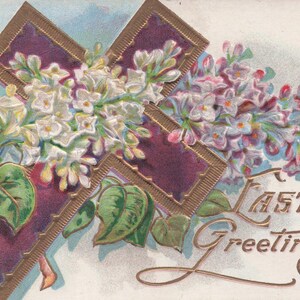 Ostern: "Antike Ostergrüße Postkarte - Elegante Kreuz & Blüten - 1911"