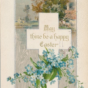 Pasqua: antica cartolina pasquale del 1909 con motivo a croce floreale - Auguri di buone feste religiose d'epoca
