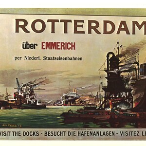 Antikes Plakat von 1913 – Niederländische Staatsbahnen – Hafen von Rotterdam