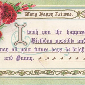 Carte Postale d'Anniversaire "Many Happy Returns" avec Oeillets Rouges - Début des Années 1900