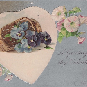 Dia dos Namorados: “Uma saudação do teu Dia dos Namorados” – Cartão postal de Dia dos Namorados com relevo floral antigo de 1906