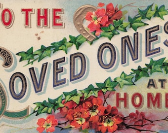 Antique "To the Loved Ones at Home" Embossed Postcard – Lucky Horseshoe, Ivy & Blossoms
