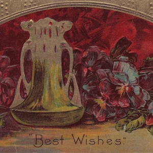 Antike "Best Wishes" Postkarte – Jugendstil & Florale Eleganz!