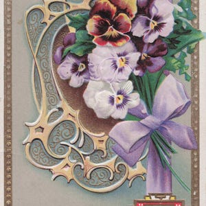 Carte Postale Ancienne "Pensée Pensées pour Toi" - Design Floral Romantique Embossé, Série Langage des Fleurs #5