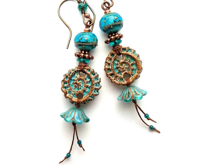 Artisan Earrings, Boho Earrings, OOAK, Lampwork Earrings, Ceramic