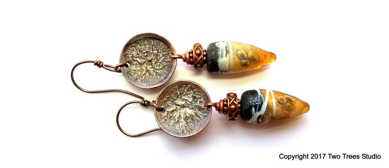 ancient Artisan earrings tribal artisan-made lampwork glass handcrafted gift for her silver-fused copper rustic