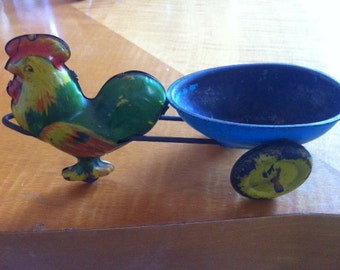Tin Rooster with Egg Carriage - Very Colorful
