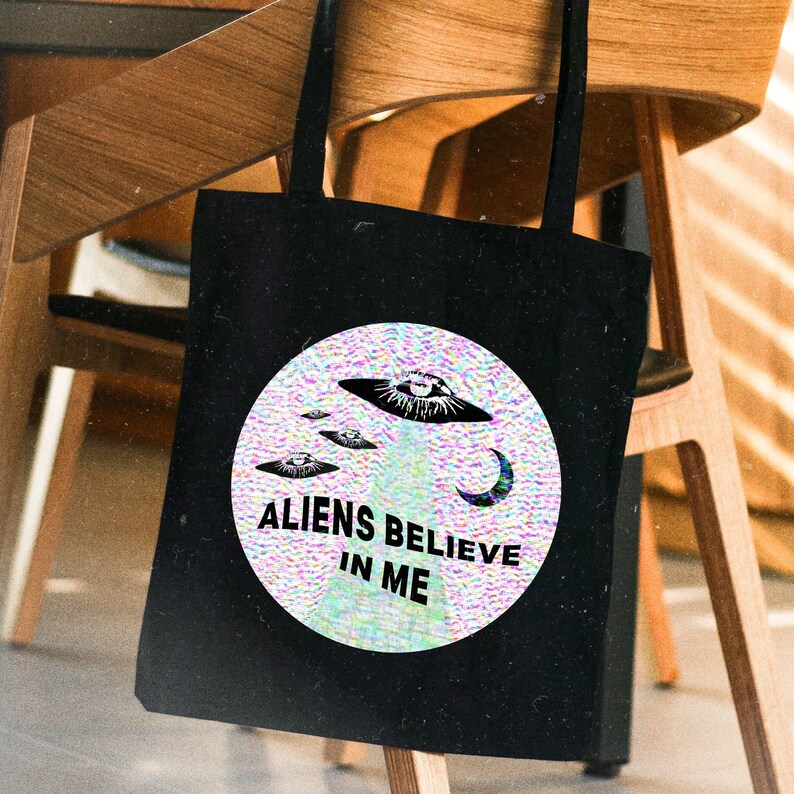 Aliens Believe in Me... Black Tote Bag image 1
