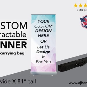 Roll up banner stand, custom retractable banner stand , pop up banner stand, store banner stand 33" x 81" , vinyl print
