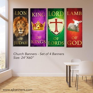 Church Banners - Lion of Judah, Lamb of God, Lord of Lords, King of Kings - Free Next Day Shipping